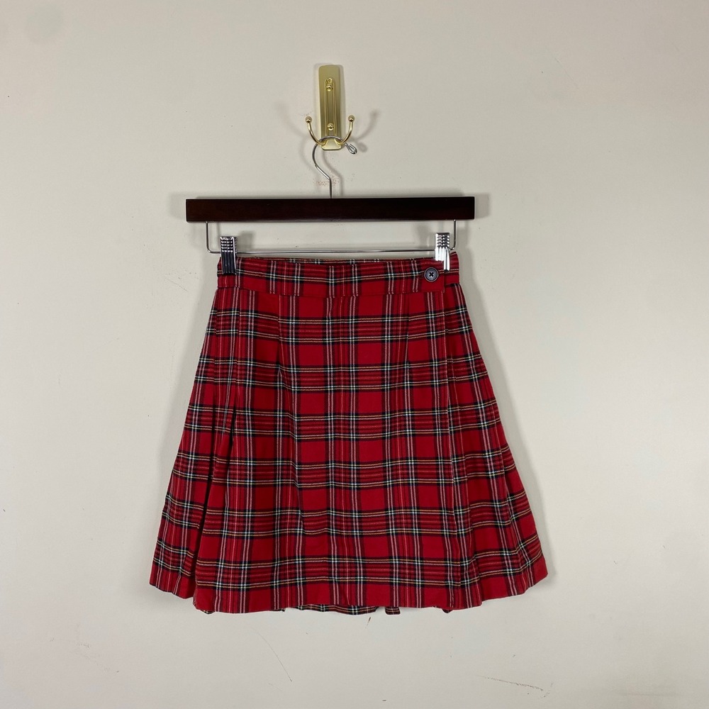 Vintage Plaid Mini Skirt Red Pleated  Made in USA Fall Schoolgirl preppy‎ retro